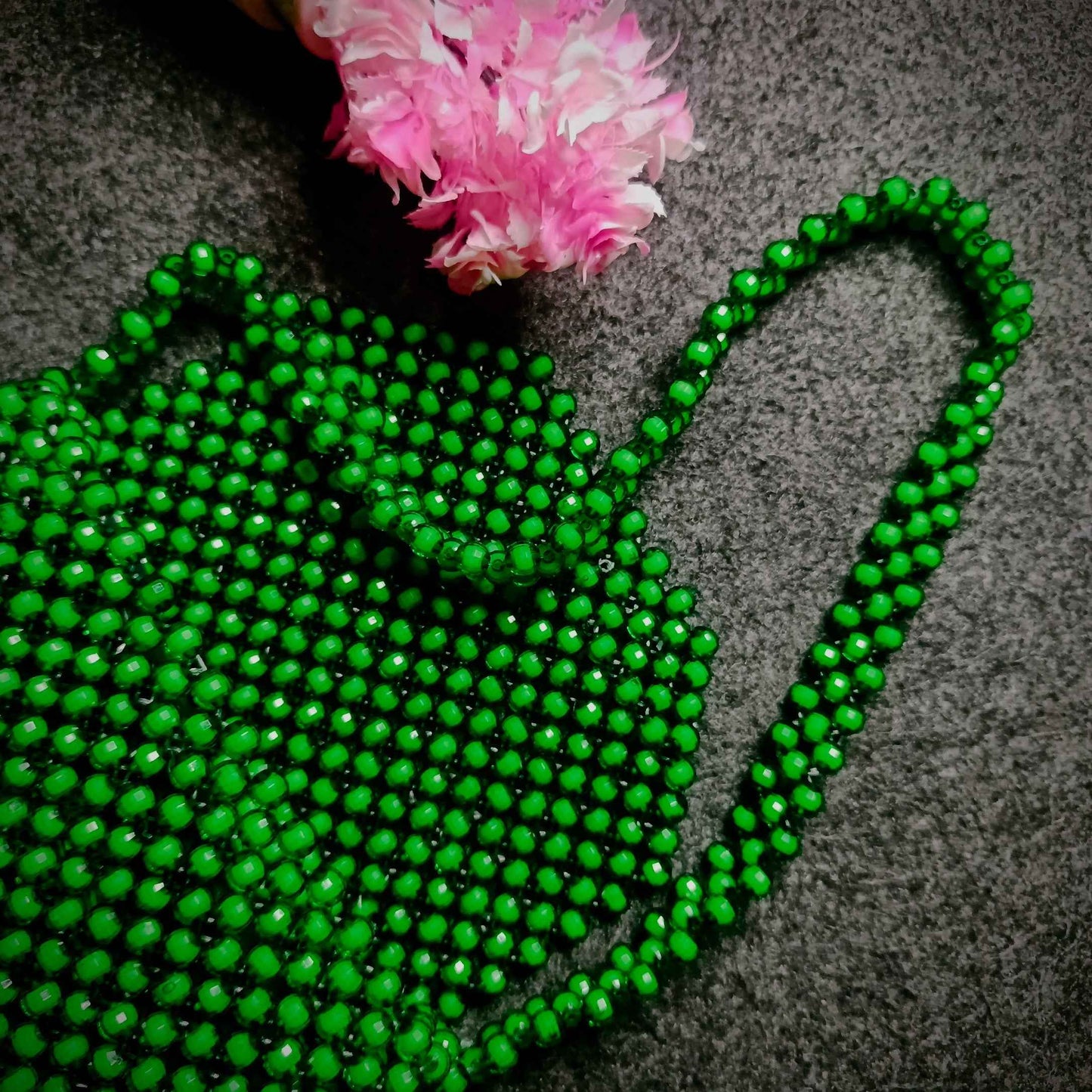 Emerald Bloom – Handcrafted Green Beaded Shoulder Bag