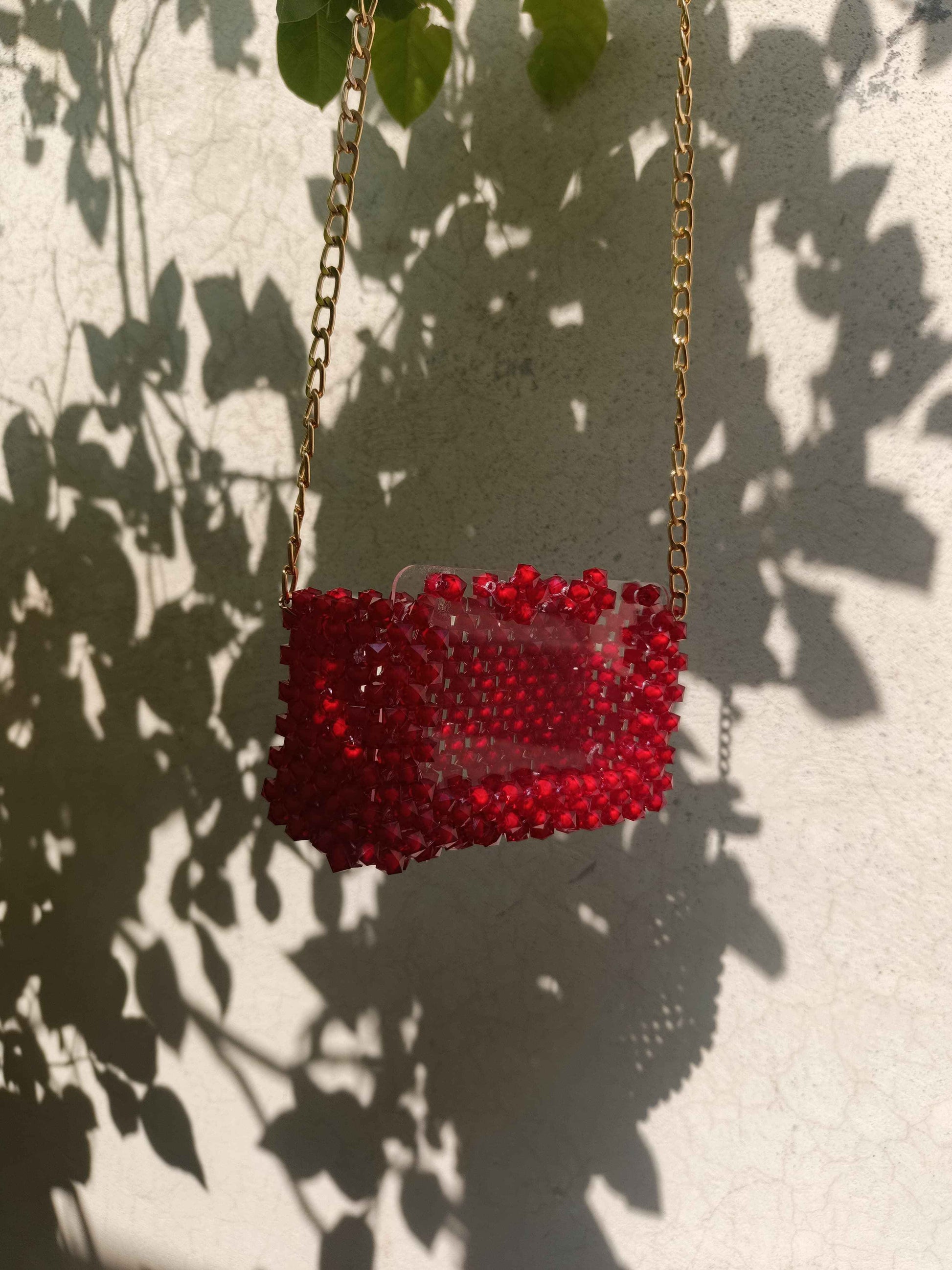 Scarlet Aura – Transparent Crystal Handbag