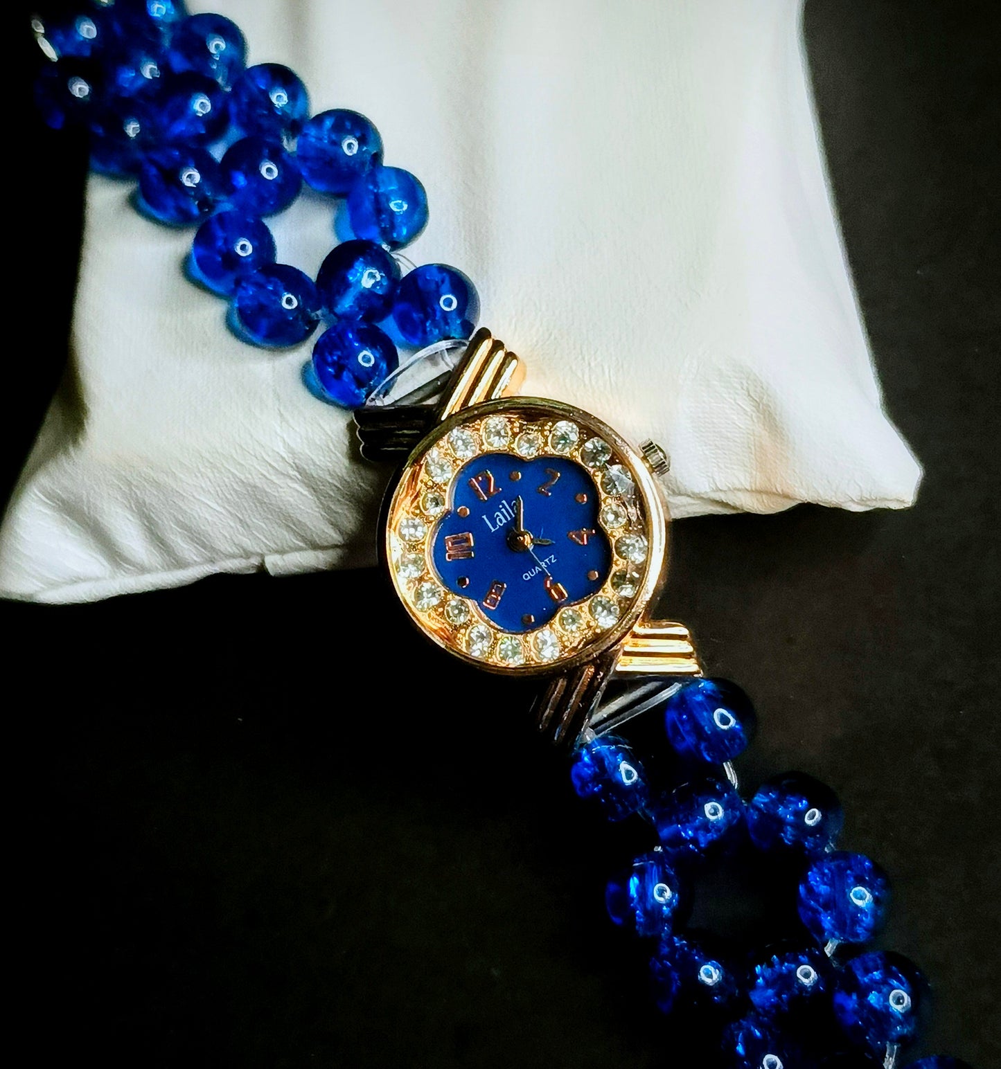 Elegant Blue Crystal Bead Women's Watch by MDH