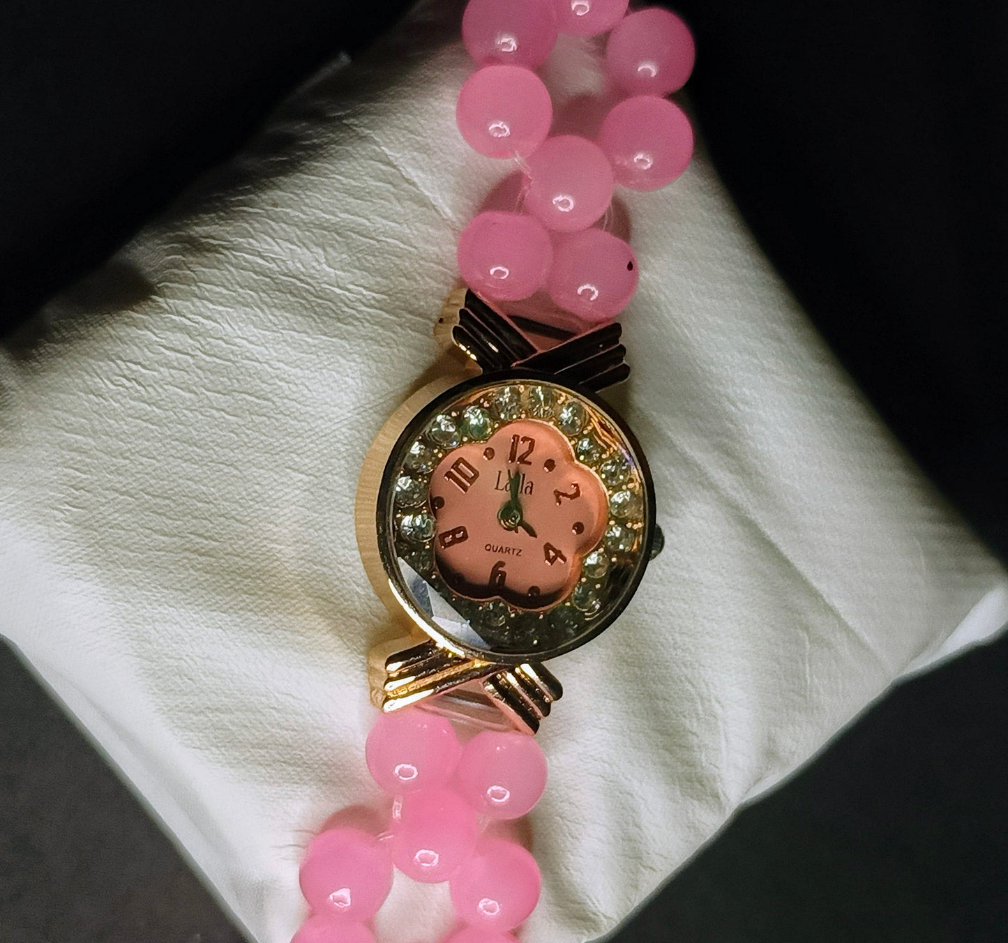 Elegant Pink Crystal Bead Women's Watch by MDH