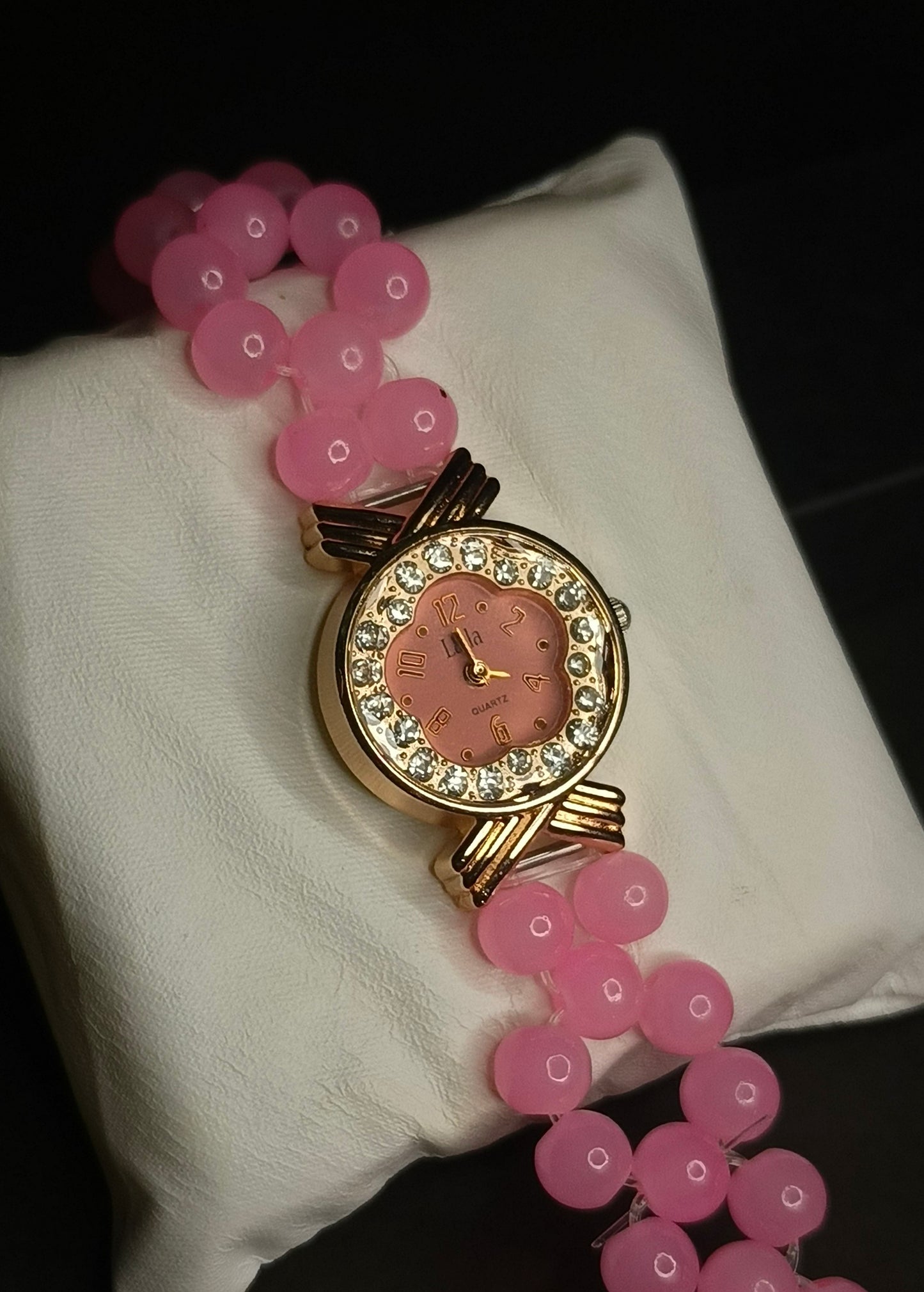 Elegant Pink Crystal Bead Women's Watch by MDH