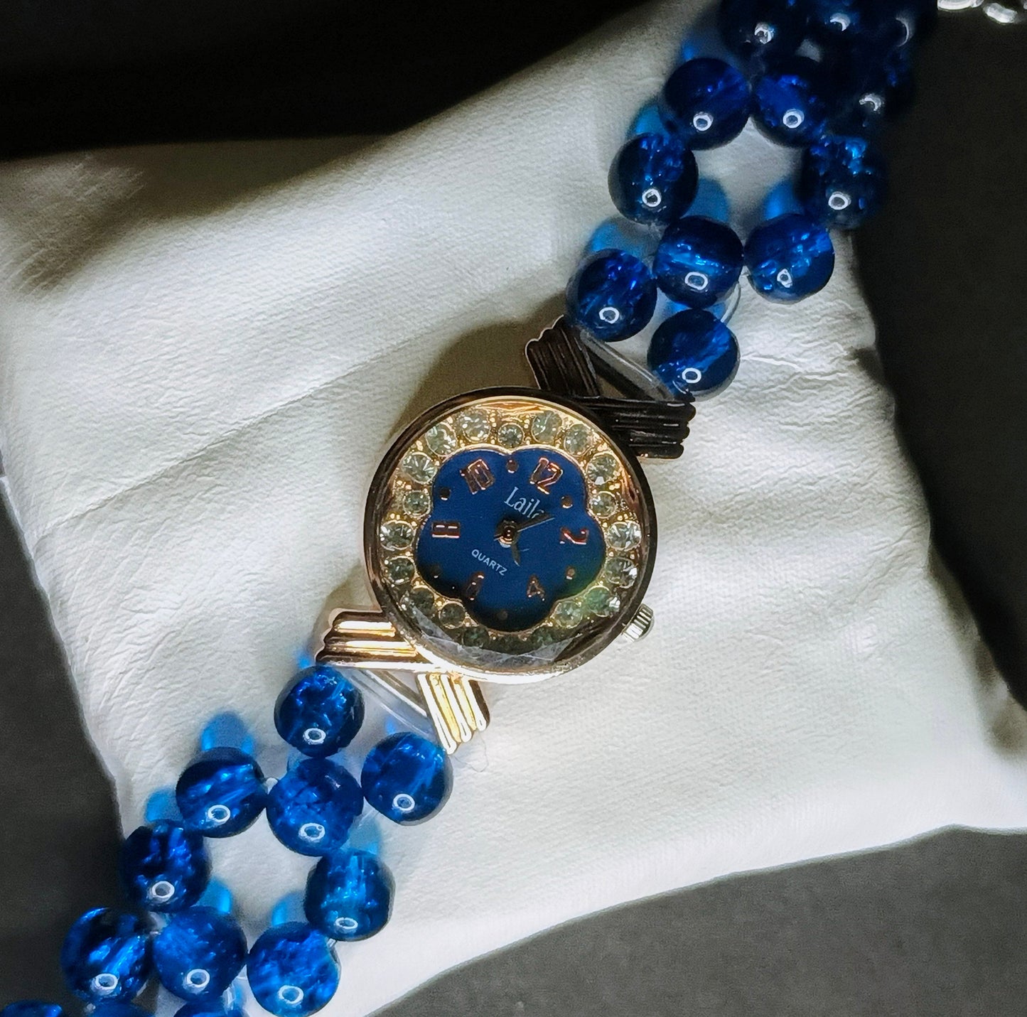 Elegant Blue Crystal Bead Women's Watch by MDH