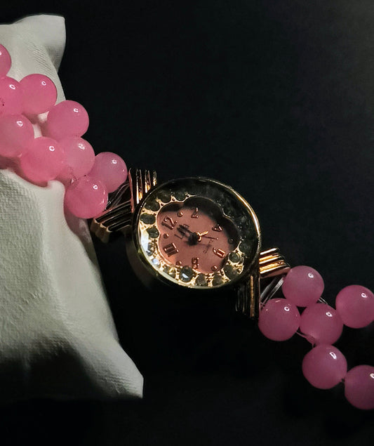 Elegant Pink Crystal Bead Women's Watch by MDH