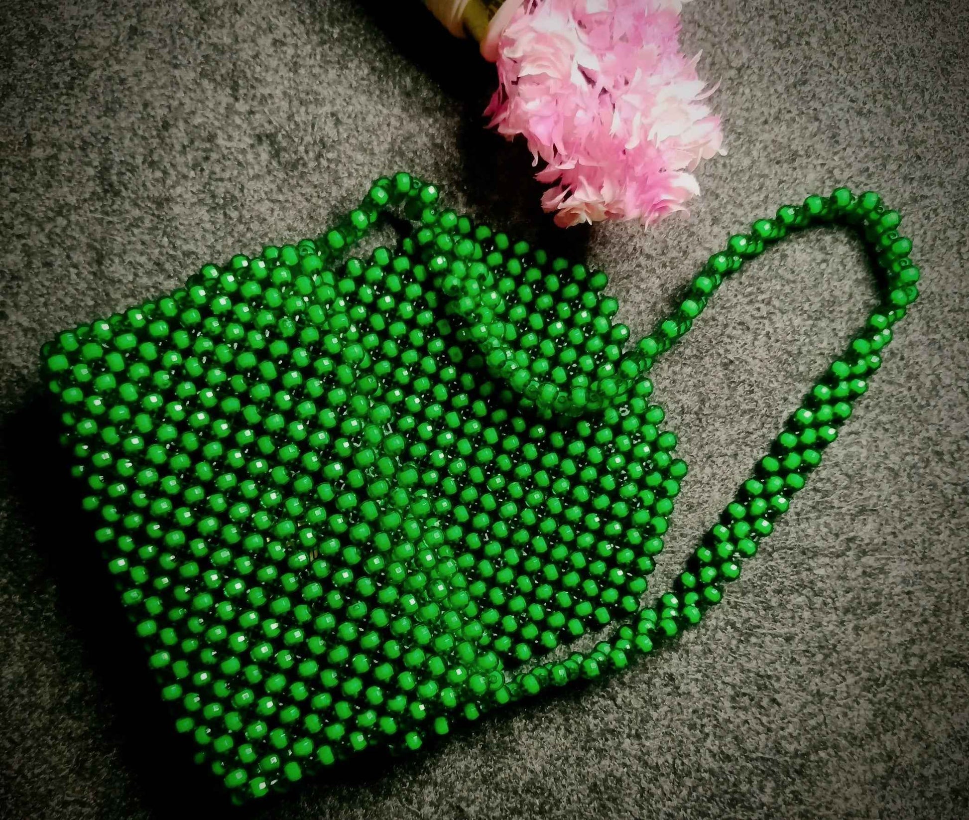 Emerald Bloom – Handcrafted Green Beaded Shoulder Bag
