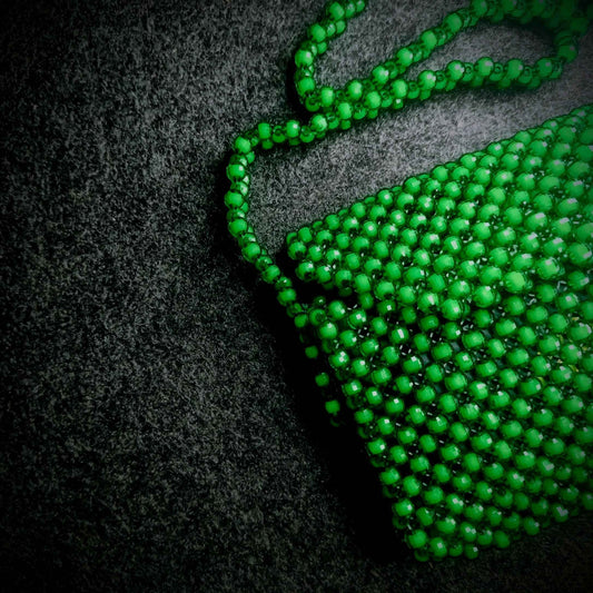 Emerald Bloom – Handcrafted Green Beaded Shoulder Bag