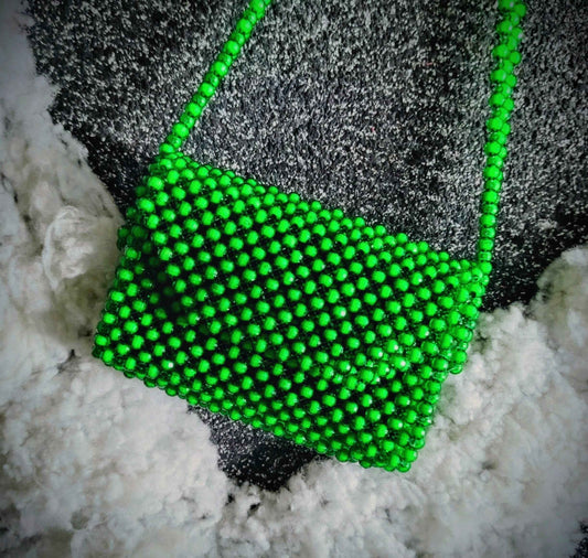 Emerald Bloom – Handcrafted Green Beaded Shoulder Bag