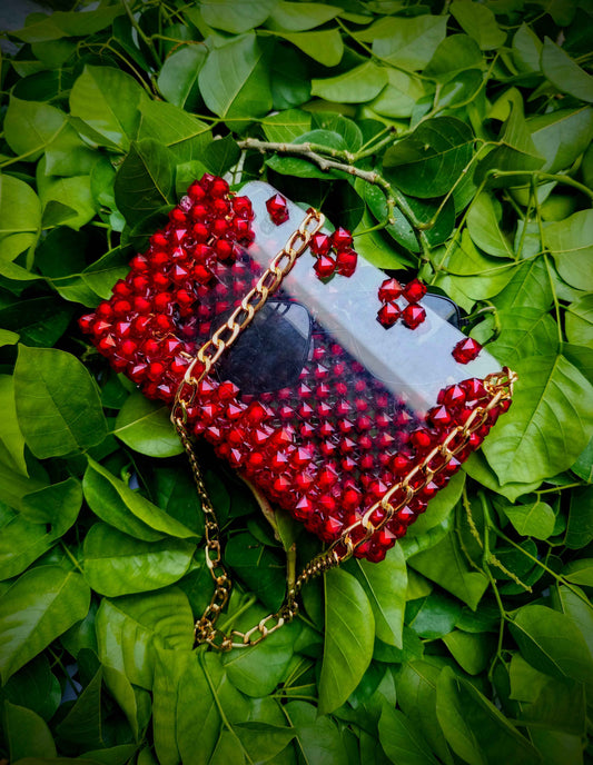 Scarlet Aura – Transparent Crystal Handbag