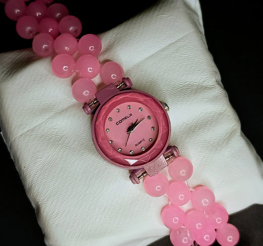Beautiful baby pink shiny beads watch