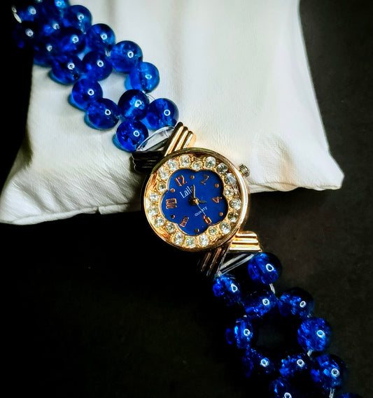 Elegant Blue Crystal Bead Women's Watch by MDH