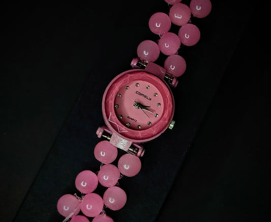 Beautiful baby pink shiny beads watch