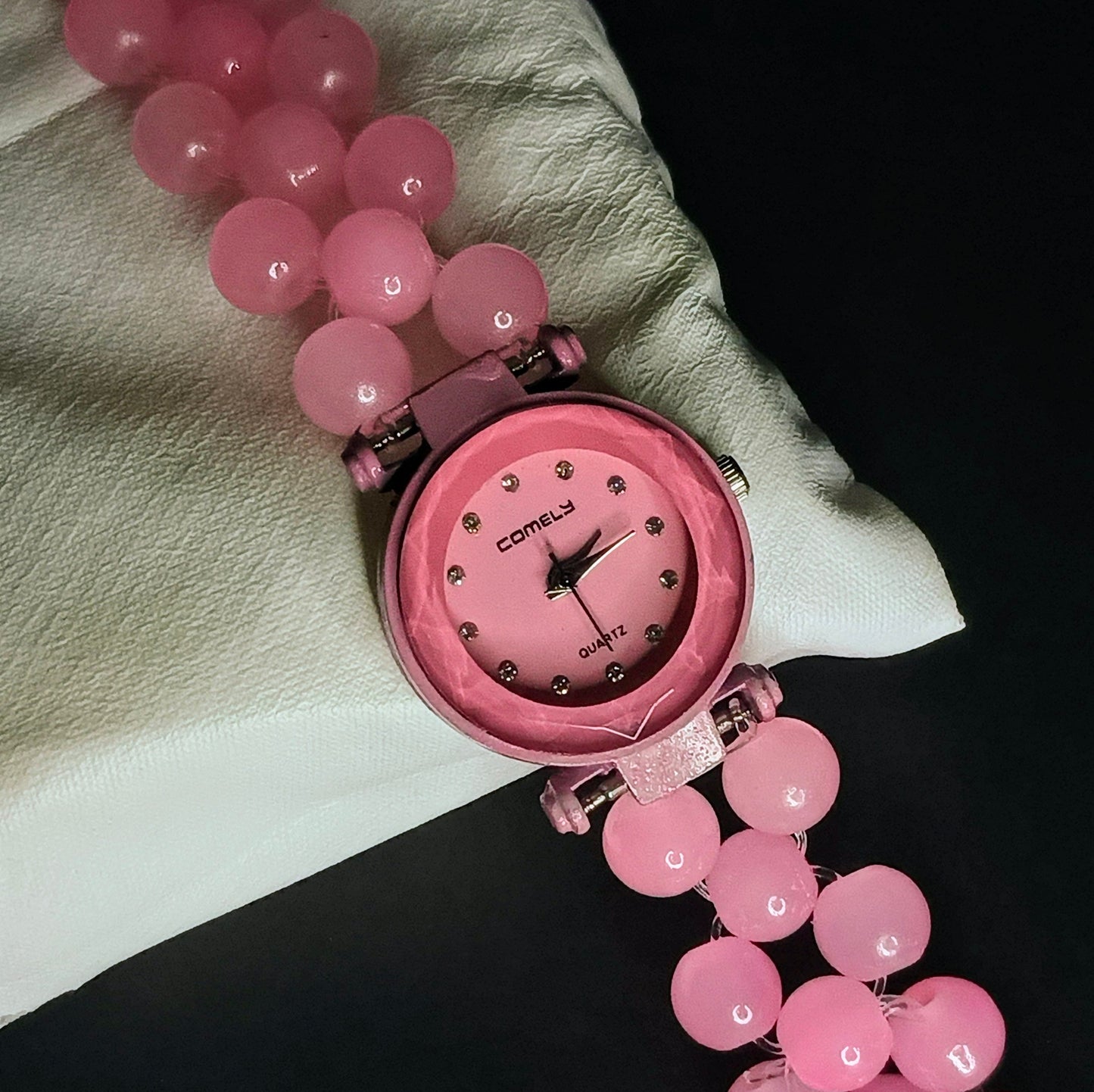 Beautiful baby pink shiny beads watch
