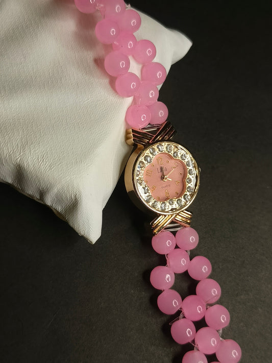 Elegant Pink Crystal Bead Women's Watch by MDH