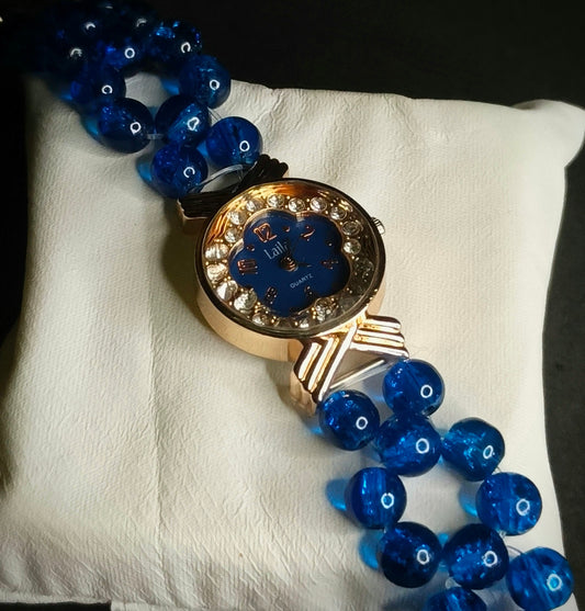 Elegant Blue Crystal Bead Women's Watch by MDH